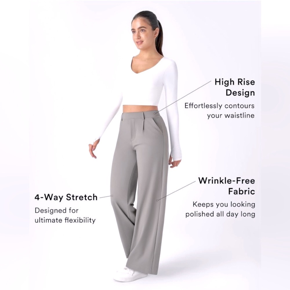 Halara HaloTek Air High Waist Wide Leg Gray Stretch Work Pants Women's M